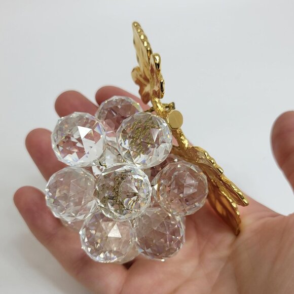 Vintage Heavy Crystal and Brass Grape Cluster Paperweight Art Piece - Picture 5 of 5